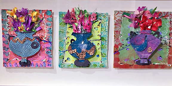 Three Floral Boquets in Vases by artist Susan Ullman